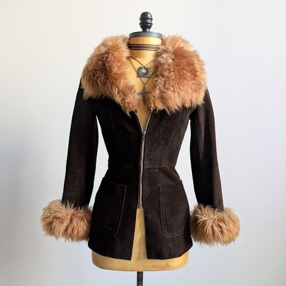 Vintage Jackets & Blazers - Vintage Brown Suede Penny Lane Jacket Groovy Furry 70s Leather Western Coat Smal